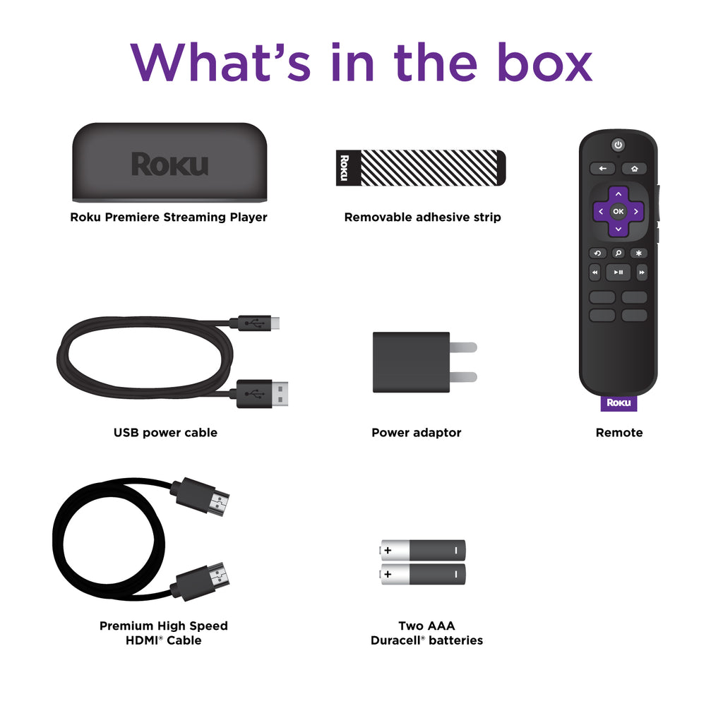 Premiere HD/4K/HDR Streaming Media Player, Simple Remote and Premium HDMI Cable