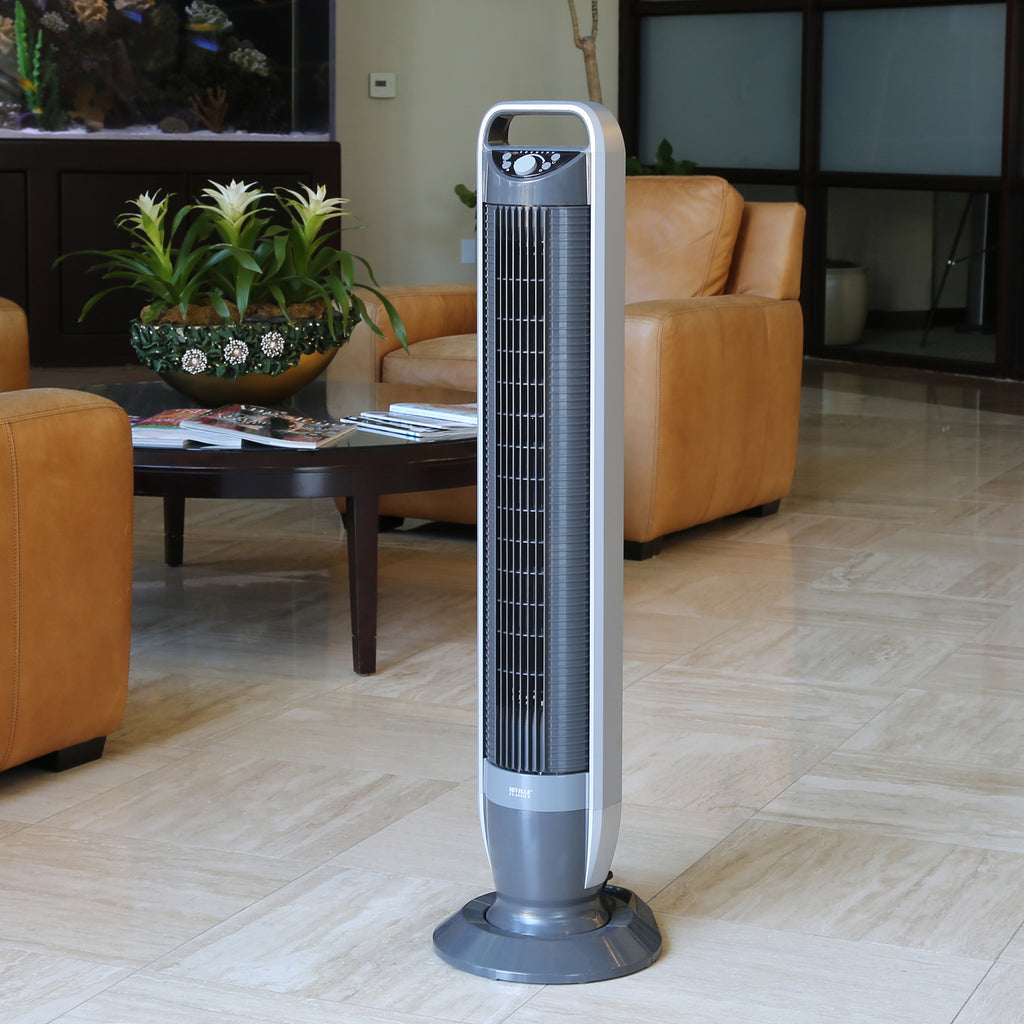 14" Platinum Desktop Wind Tower 3-Speed Oscillating Table Fan, Gray