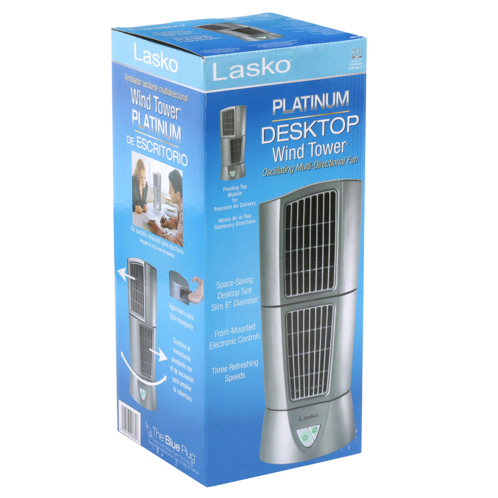 14" Platinum Desktop Wind Tower 3-Speed Oscillating Table Fan, Gray