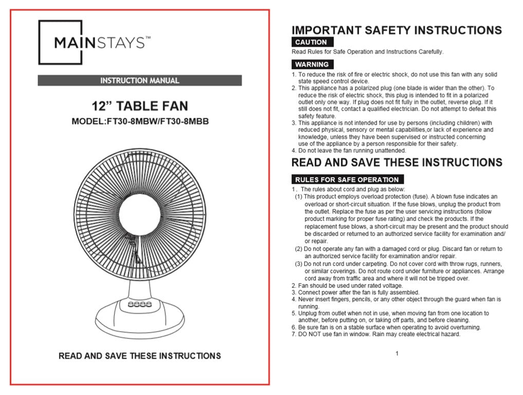 12" 3-Speed Oscillating Table Fan, Black